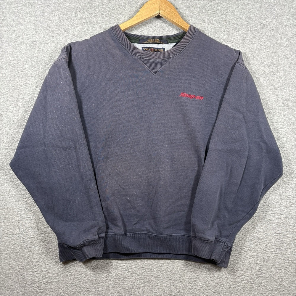 Vtg 90s Tommy Hilfiger Snap On Tools Crewneck Sweatshirt M Navy Heavy Faded Golf